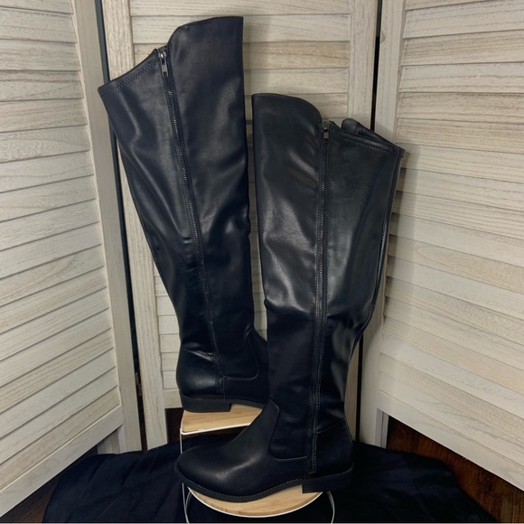 A New Approach Bradley Black Faux Leather Zip Up Over the Knee Boots Size 9 - Picture 5 of 10